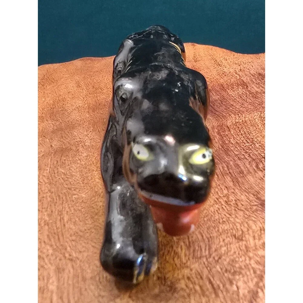 Stalking Black Panther Redware Ceramic Figurine Made in Japan Vintage 5